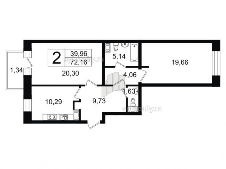 Двухкомнатная квартира 72.16 м²
